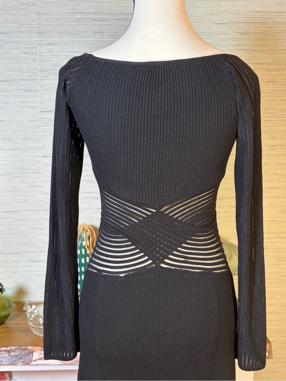 SOVERE Tilt Knit Midi Dress Black Women’s Size M Sweater Long Sleeve Bodycon - Picture 7 of 10